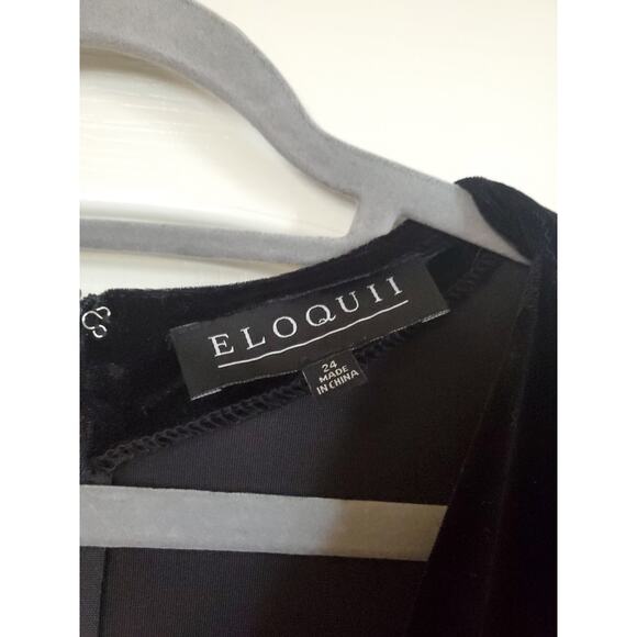 Eloquii Velvet Black Stretch Comfy Puff Sleeve Wide Leg Jumpsuit, Plus Size 24 - Picture 2 of 13